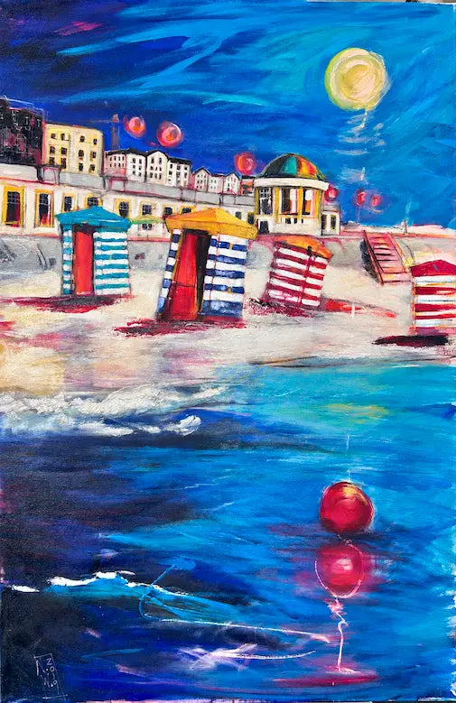 Borkumer Promenade bei Mondlicht – Original Acrylgemälde 100 × 150 cm | Nicole Wenning