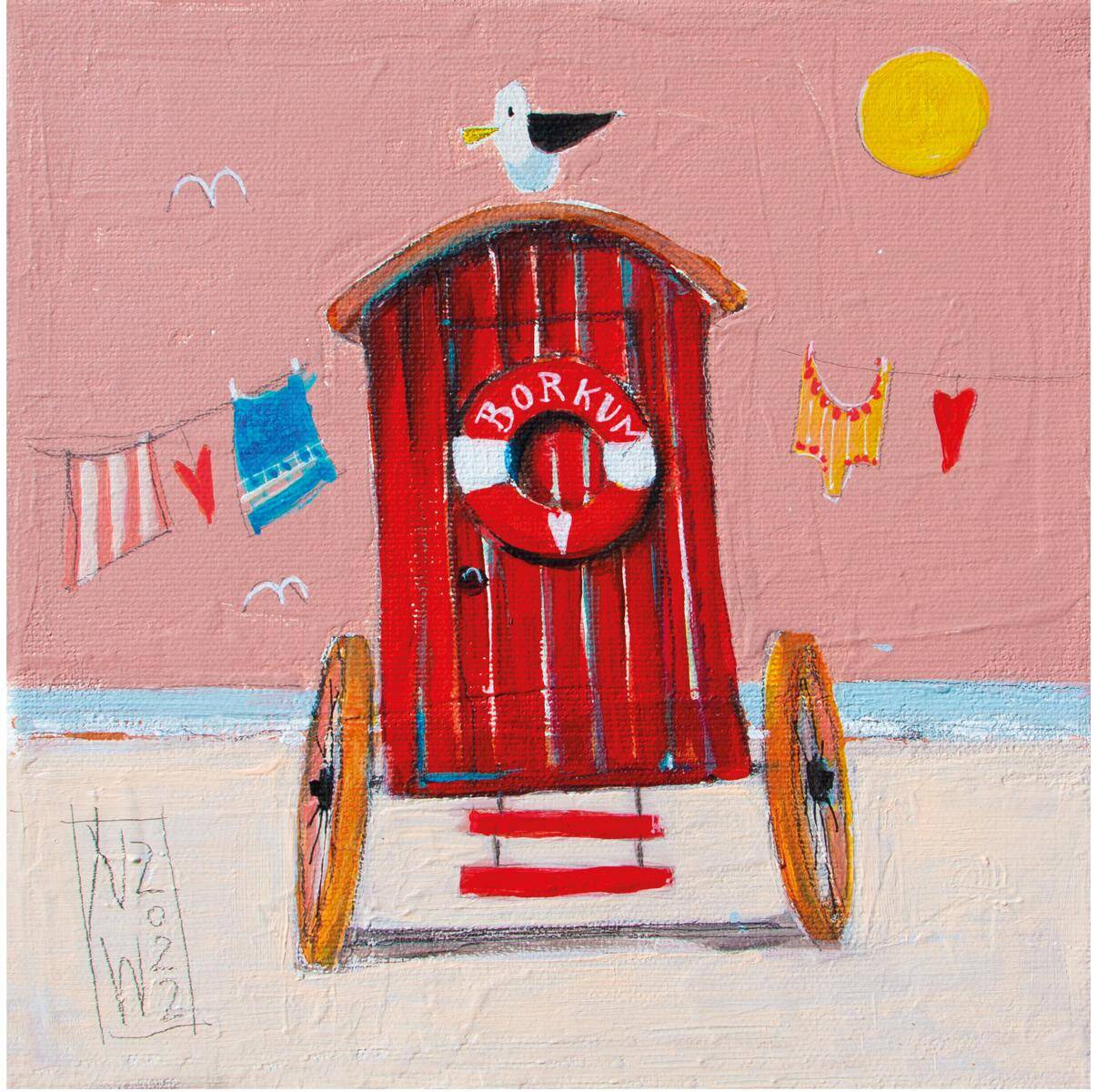 Borkumer Badekarre mit Emma gemalt von Nicole Wenning