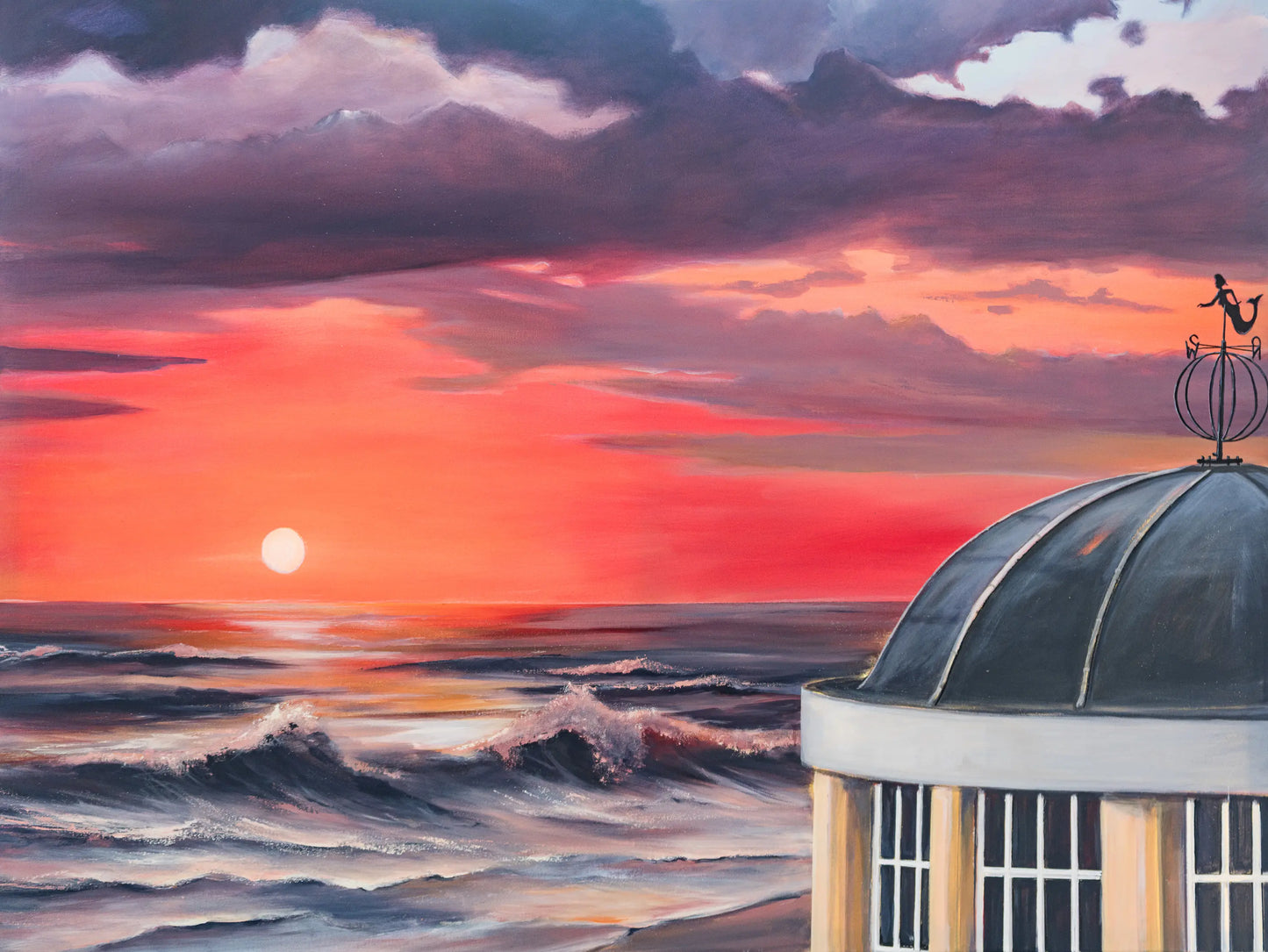Sonnenuntergang am Borkumer Pavillon – Leinwanddruck auf Keilrahmen