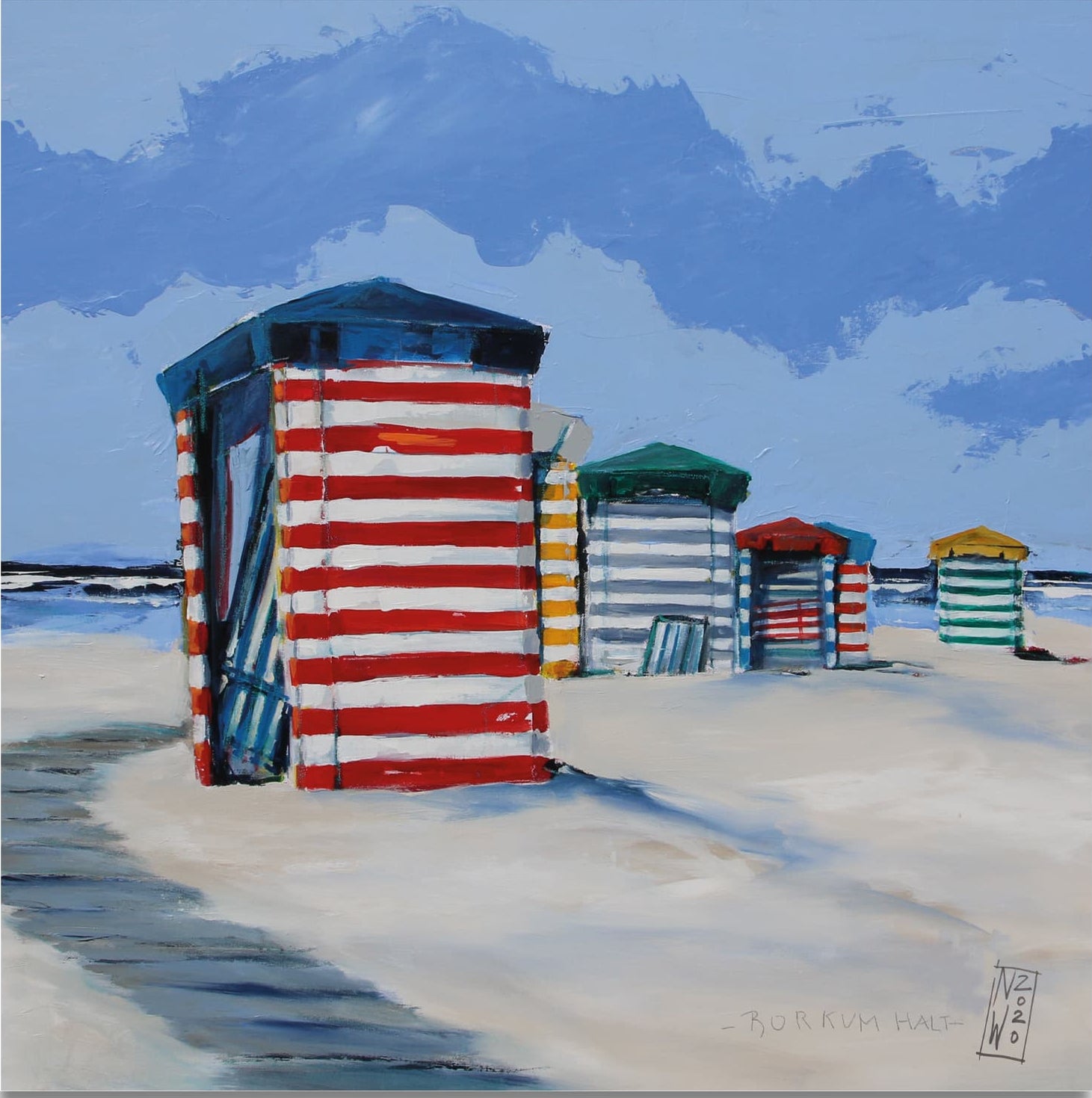 Strand, Zelte, Borkum Leinwanddruck auf Keilrahmen gemalt von Nicole Wenning