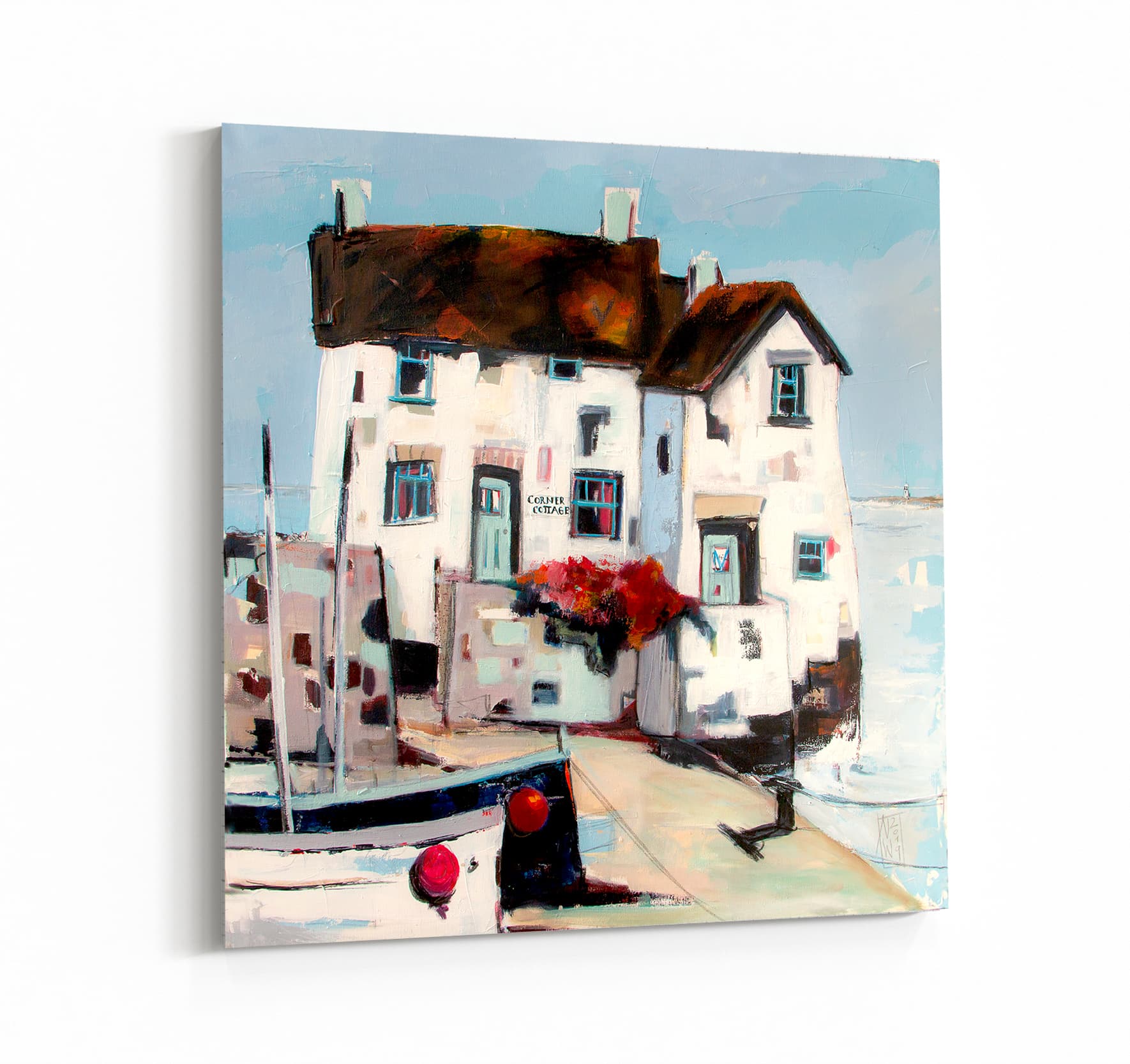 Corner Cottage, Leinwand, Druck auf Keilrahmen gemalt von Nicole Wenning Atelier am Meer
