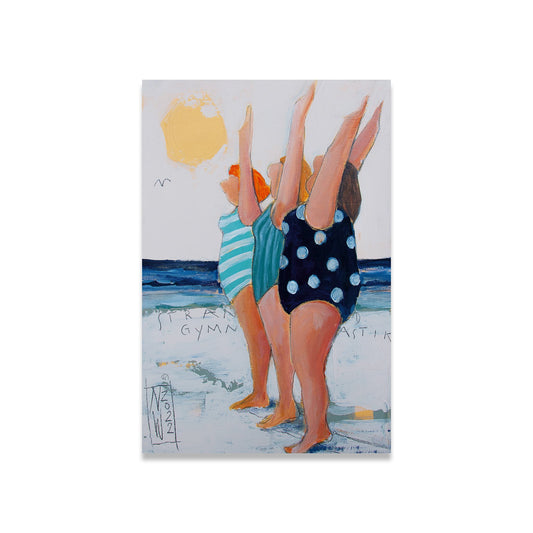 Strandgymnastik Leinwand auf Keilrahmen gemalt von Nicole Wenning Atelier am Meer