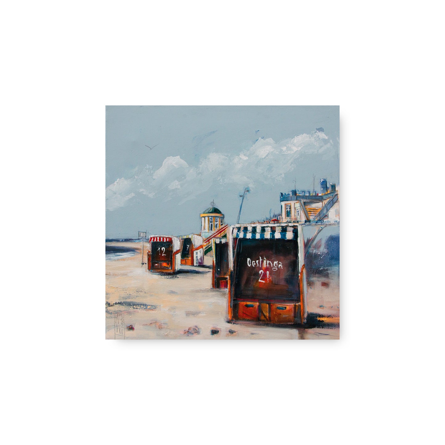 Borkum Promenade im Herbst gemalt von Nicole Wenning Leinwanddruck