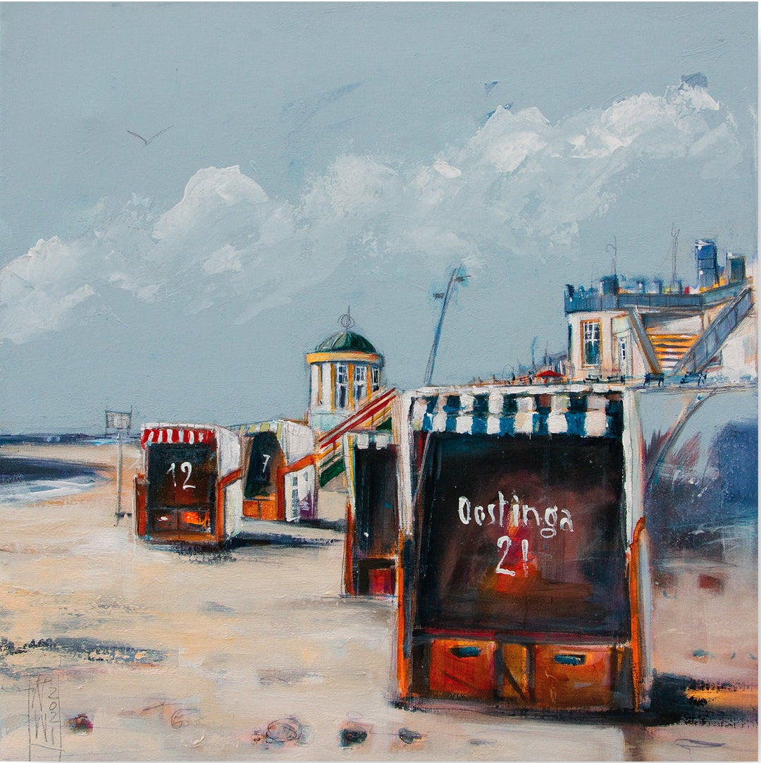 Borkum Promenade im Herbst gemalt von Nicole Wenning Leinwanddruck