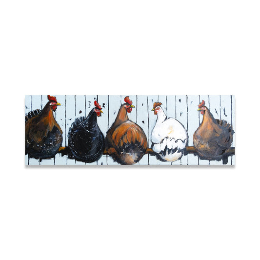 "Hühner auf der Stange - Leinwanddruck auf Keilrahmen - 120 × 40 cm