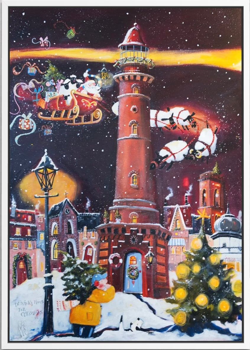 Borkumer neuer Leuchtturm zur Weihnacht Leinwanddruck von Nicole Wenning | Atelier am Meer