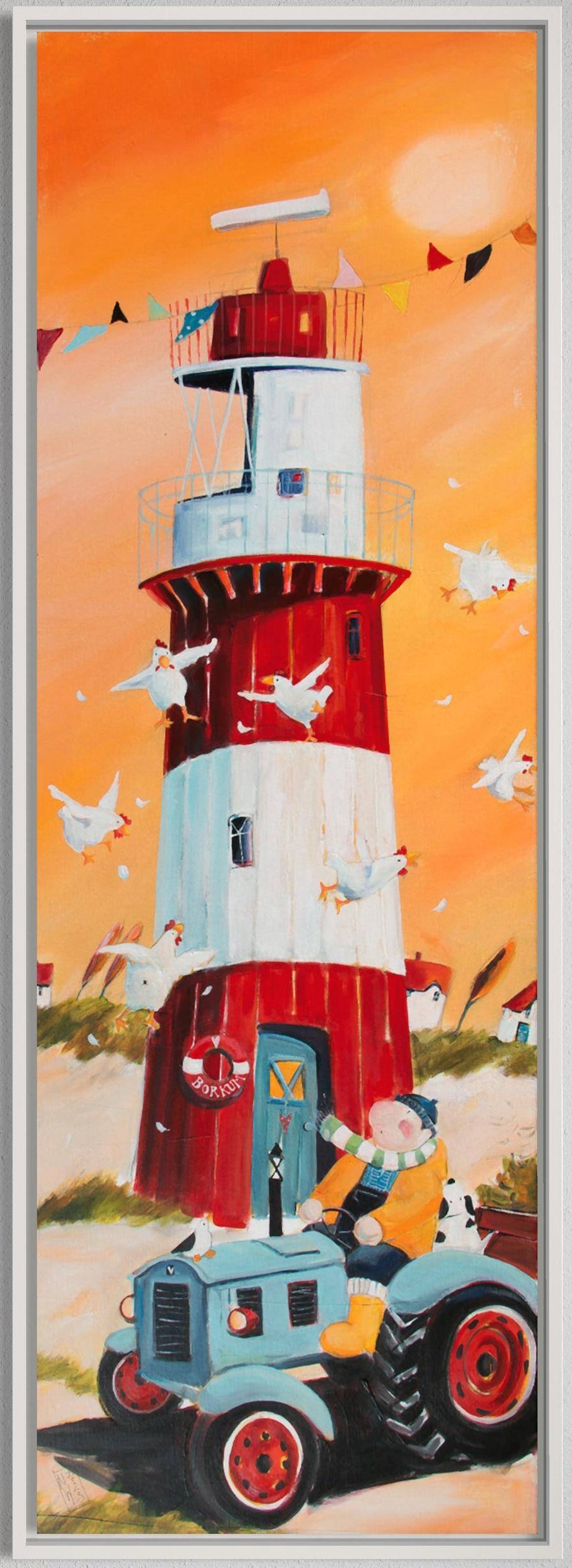 Elektrischer Leuchtturm Borkum mit Traktor - Leinwanddruck auf Keilrahmen - Atelier am Meer