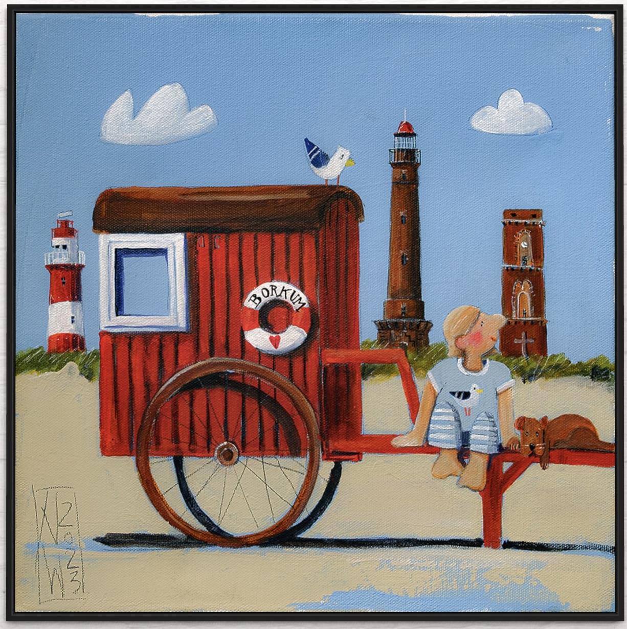 Sommer an der Badekarre mit Leuchttürmen - Fineartprint - Atelier am Meer