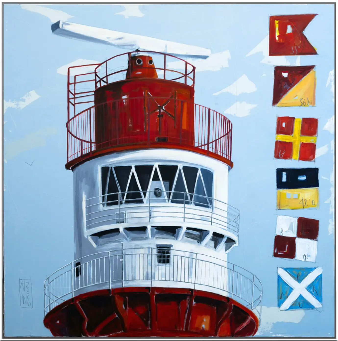 „Elektrischer Leuchtturm Borkum“ Leinwanddruck von Nicole Wenning | Atelier am Meer
