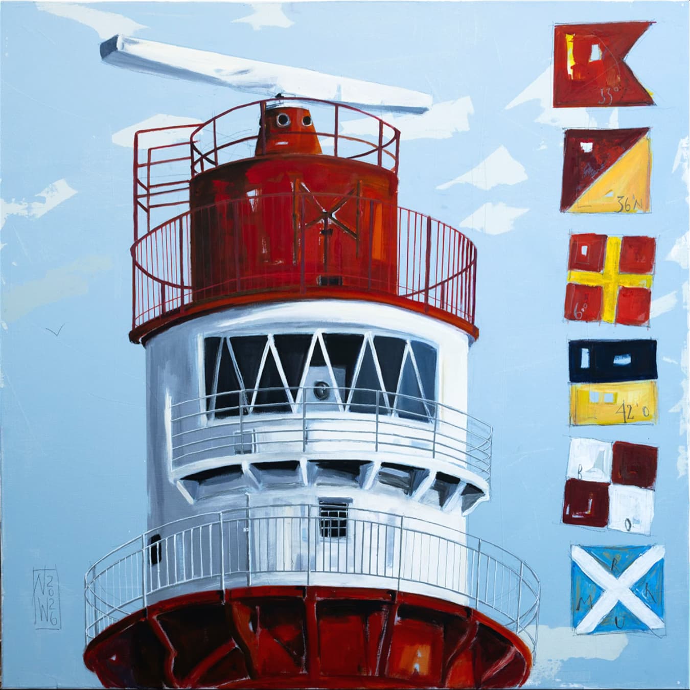„Elektrischer Leuchtturm Borkum“ Leinwanddruck von Nicole Wenning | Atelier am Meer