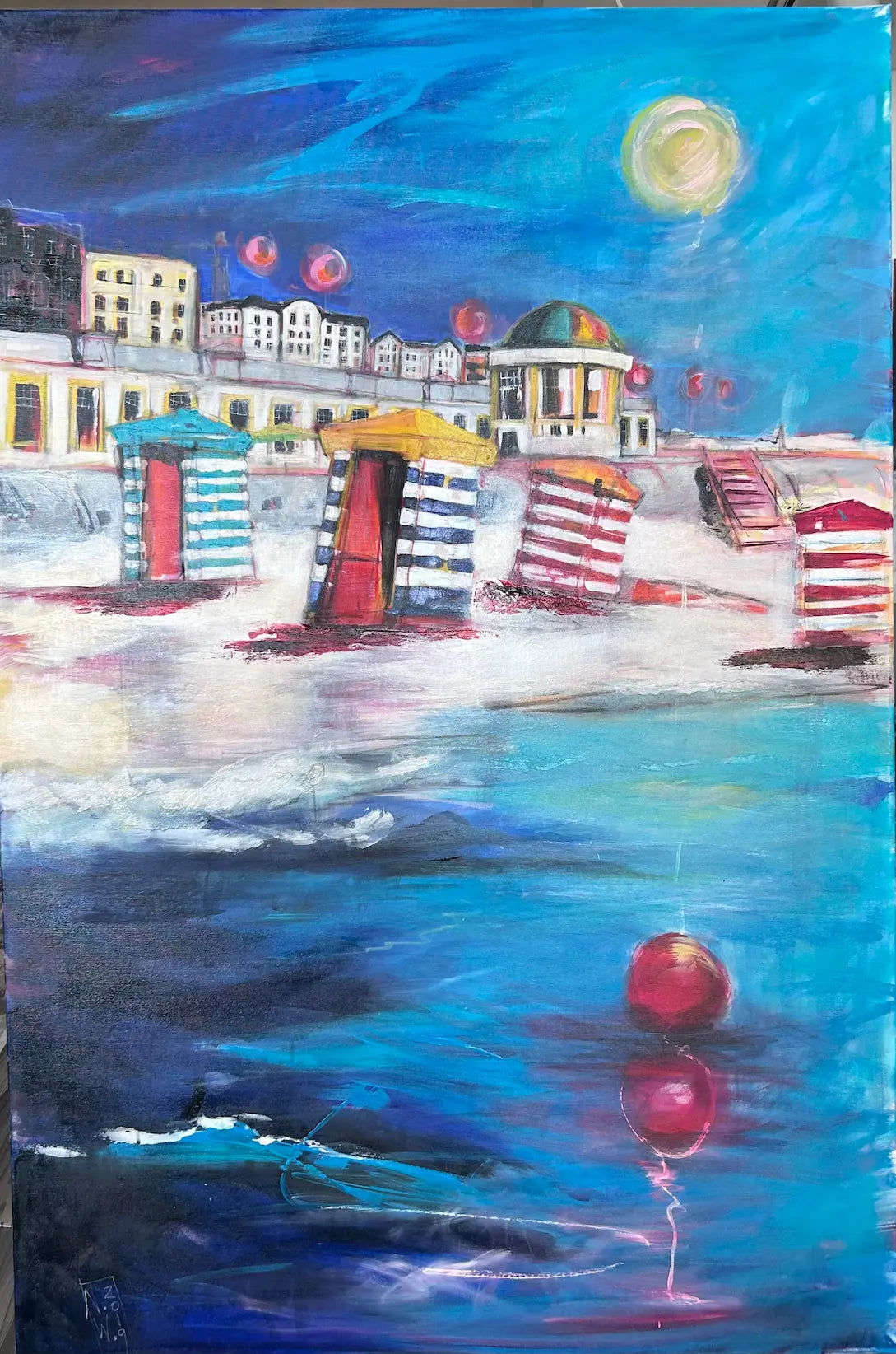 Borkumer Promenade bei Mondlicht – Original Acrylgemälde 100 × 150 cm | Nicole Wenning
