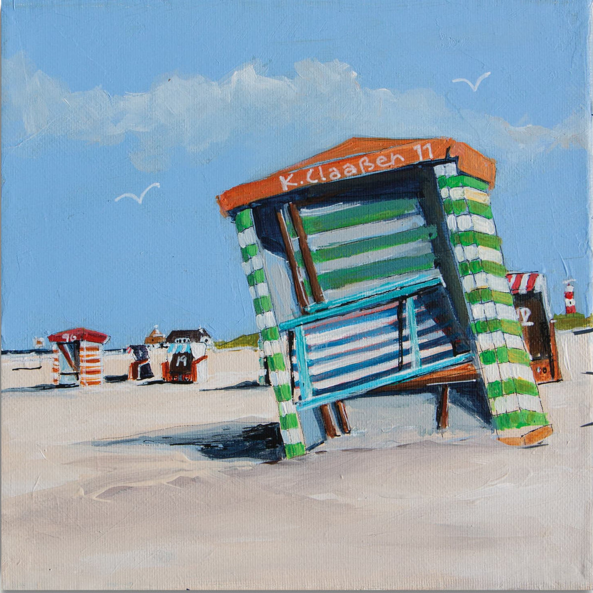 Strand, Zelte, Borkum Leinwand, Druck auf Keilrahmen gemalt von Nicole Wenning Atelier am Meer Borkum