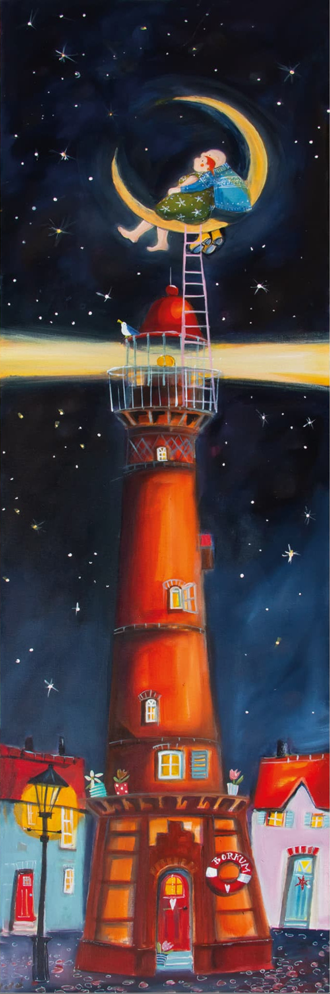 Neue Leuchtturm Borkum in the Moon gemalt von Nicole Wenning