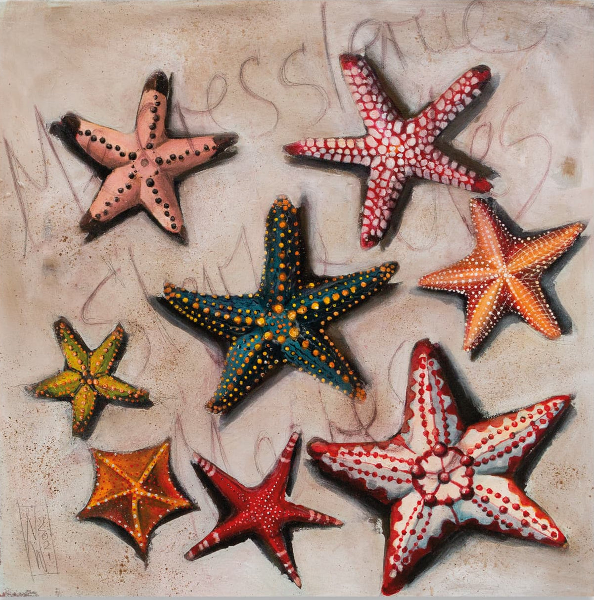 Seesterne Leinwanddruck auf Keilrahmen gemalt von Nicole Wenning