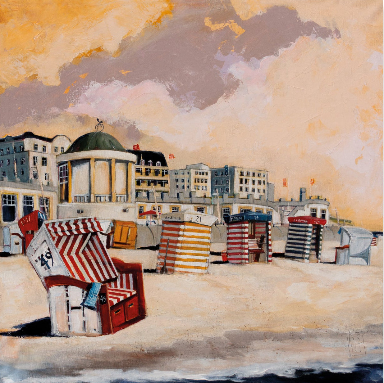 Sommerpromenade, Leinwanddruck auf Keilrahmen gemalt von Nicole Wenning Atelier am Meer