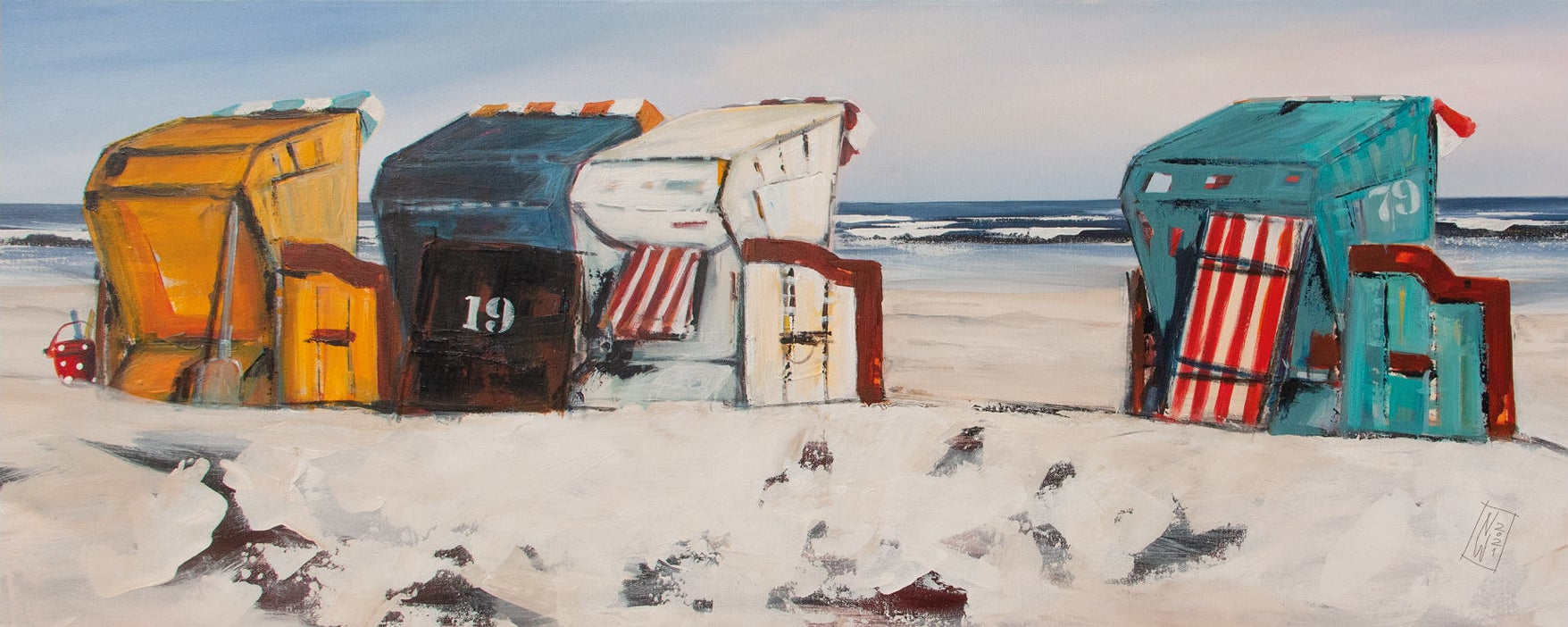 Strandkörbe Leinwanddruck auf Keilrahmen gemalt von Nicole Wenning Atelier am Meer Borkum