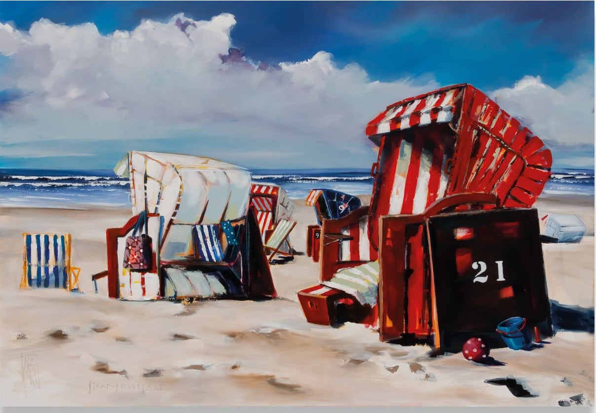 Strandkorb, Tage, Leinwanddruck auf Keilrahmen gemalt von Nicole Wenning