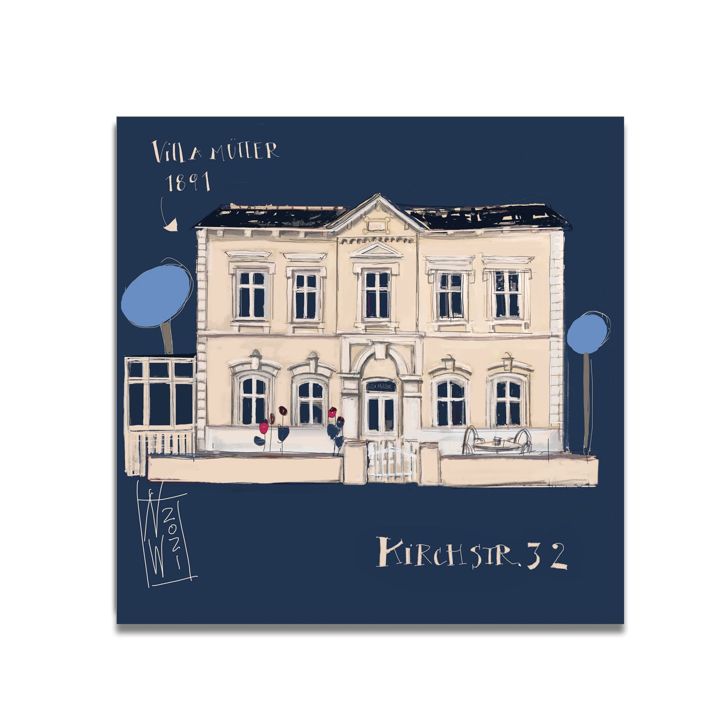Haus auf Borkum gemalt von Nicole Wenning Atelier am Leinwanddruck auf Keilrahmen