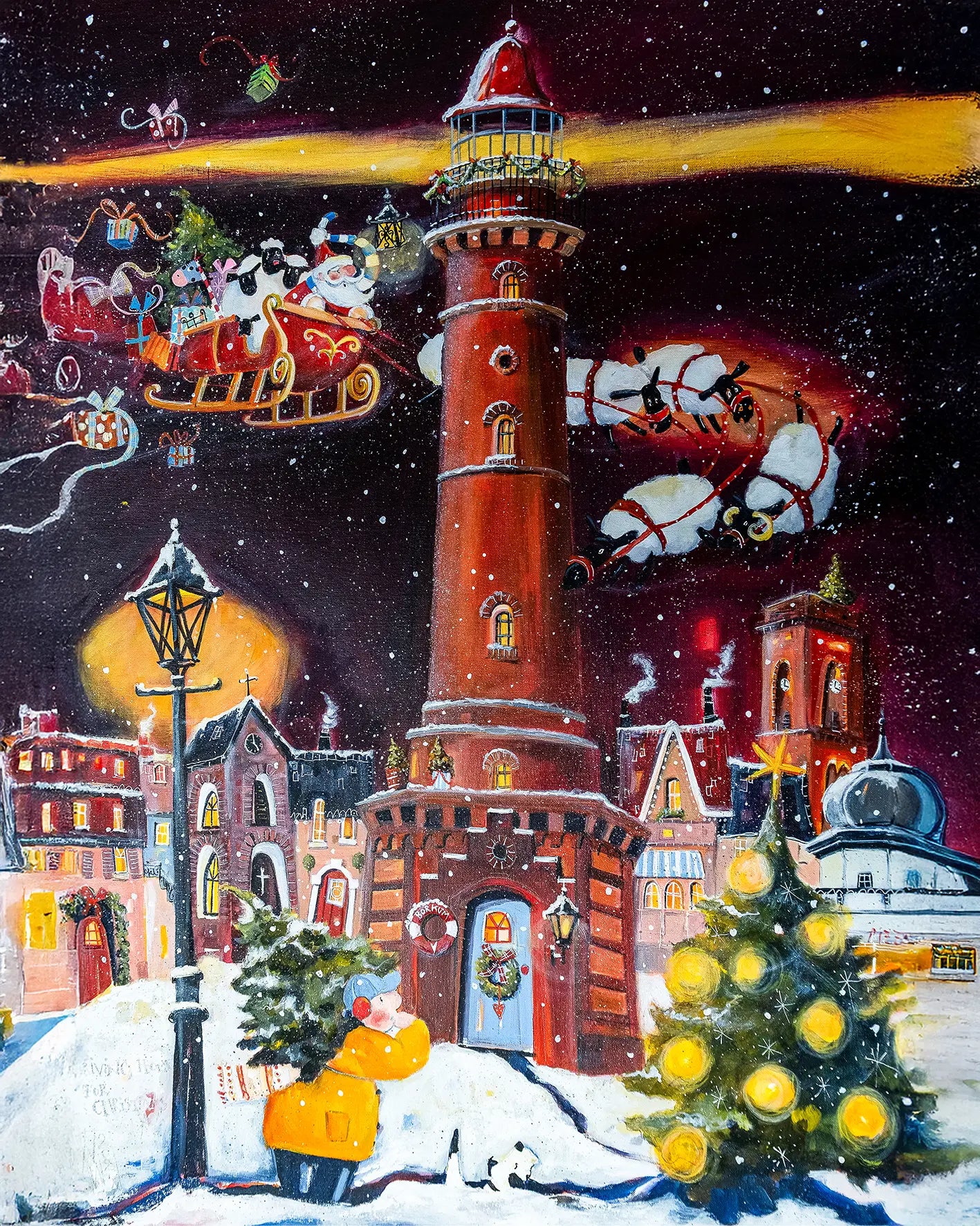 Borkumer neuer Leuchtturm zur Weihnacht Leinwanddruck von Nicole Wenning | Atelier am Meer