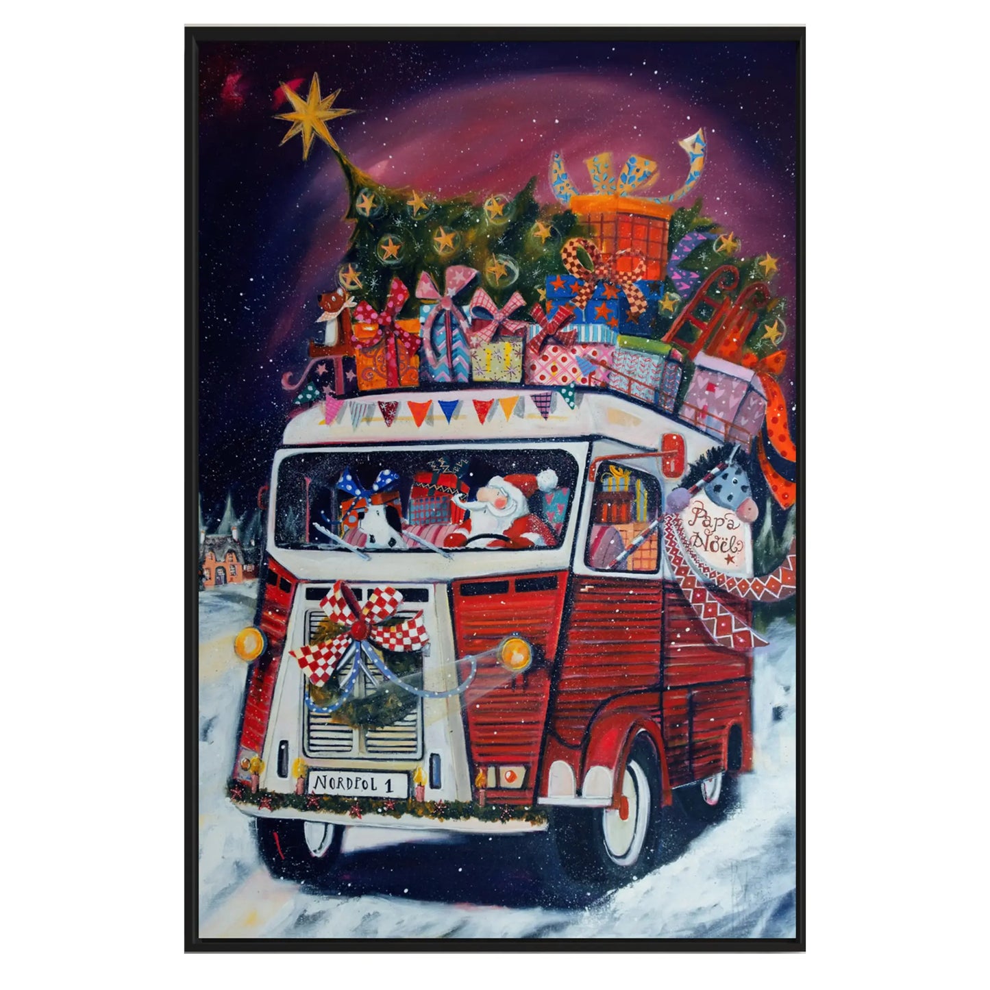 Weihnachtsmann mit dem Citroën HY - Leinwanddruck auf Keilrahmen - Handveredelt– fast wie ein Original ab 345 €