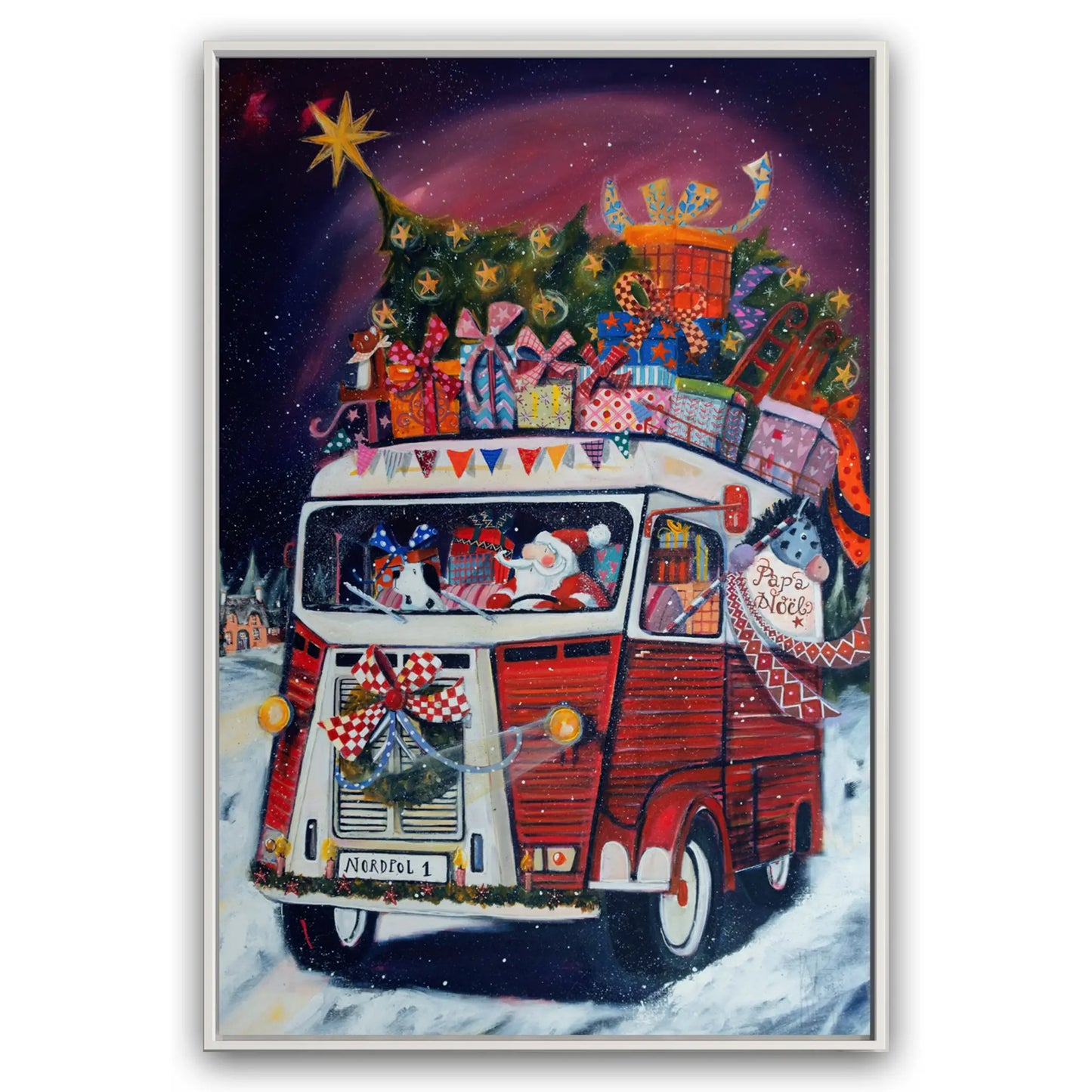 Weihnachtsmann mit dem Citroën HY - Leinwanddruck auf Keilrahmen - Handveredelt– fast wie ein Original ab 345 €