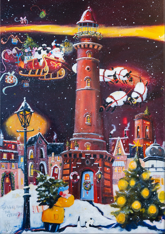 Borkumer neuer Leuchtturm zur Weihnacht Leinwanddruck