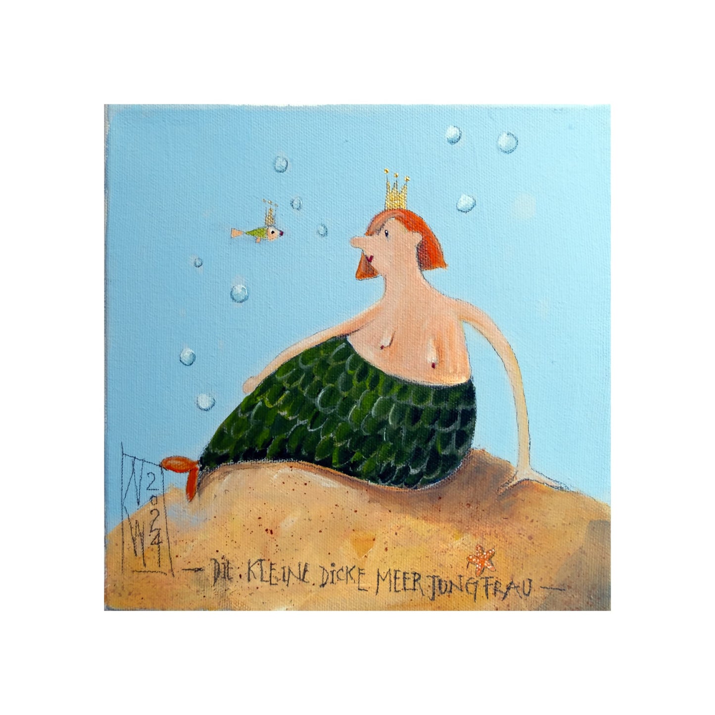 Die kleine dicke Meerjungfrau - Leinwanddruck auf Keilrahmen -30 × 30 cm - Atelier am Meer