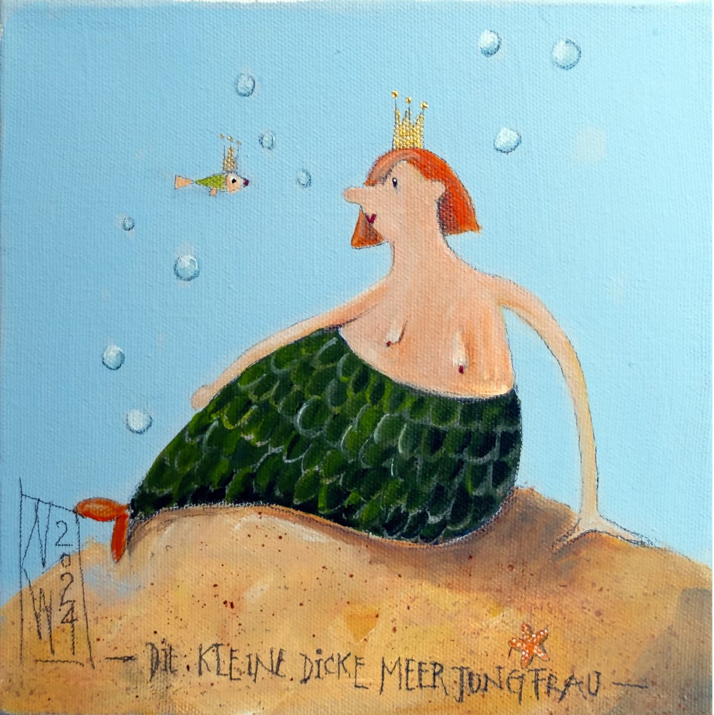 Die kleine dicke Meerjungfrau - Leinwanddruck auf Keilrahmen -30 × 30 cm - Atelier am Meer