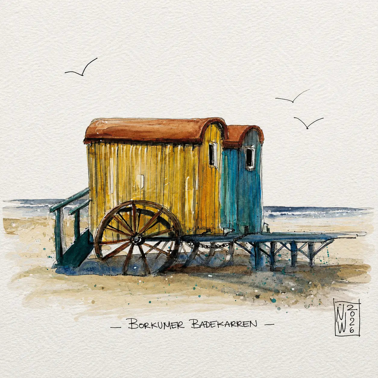 Borkumer Badekarren – FineArt-Kunstdruck – Nicole Wenning