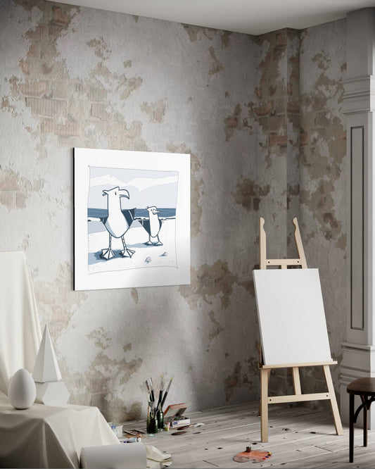 Möwen am Strand auf Leinwand zum Ausmalen