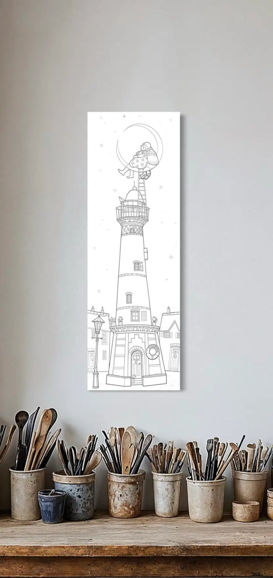 Leuchtturm bei Nacht auf Leinwand zum Ausmalen