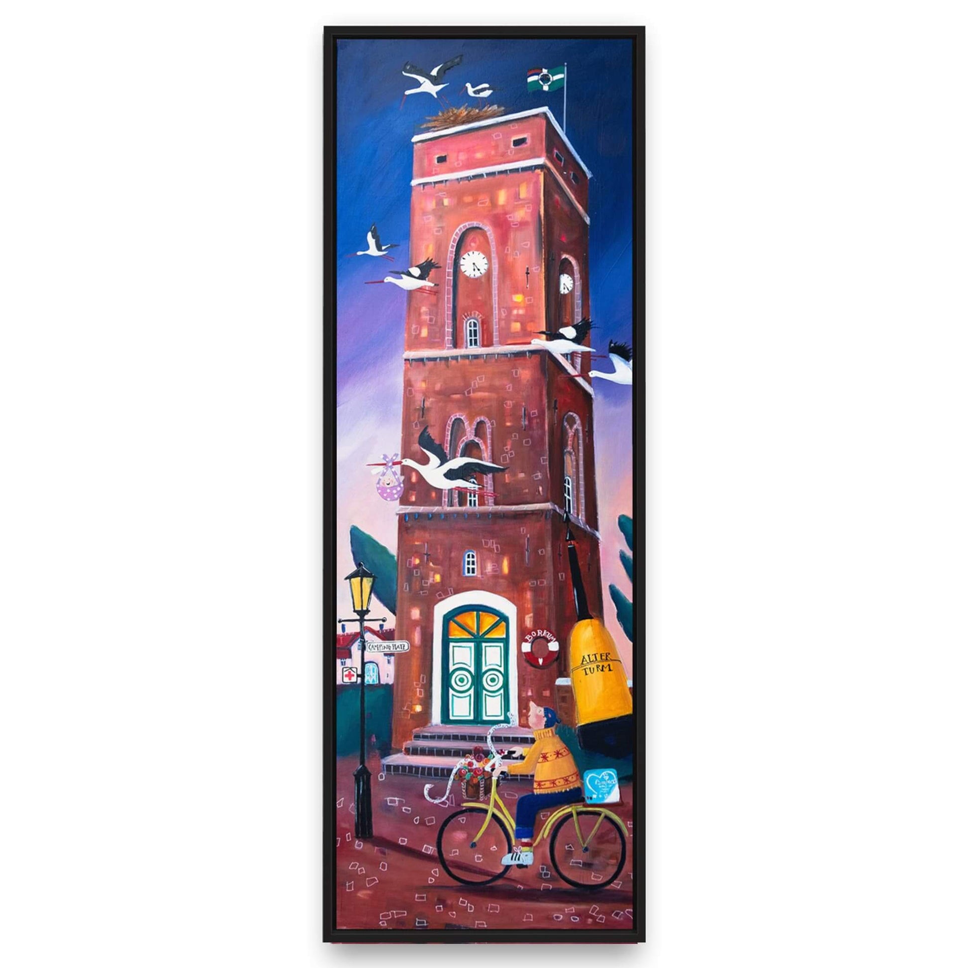 Alte Turm Borkum mit Störchen - Leinwanddruck auf Keilrahmen - Atelier am Meer 
