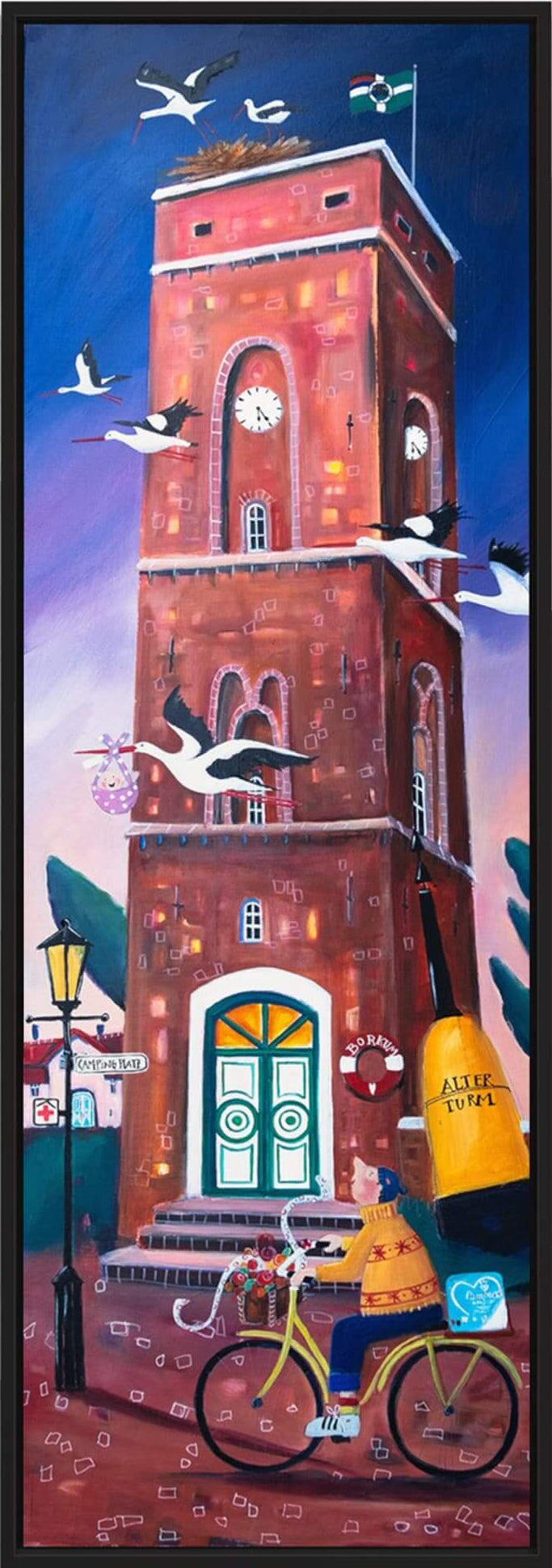 Alte Turm Borkum mit Störchen - Leinwanddruck auf Keilrahmen - Atelier am Meer 