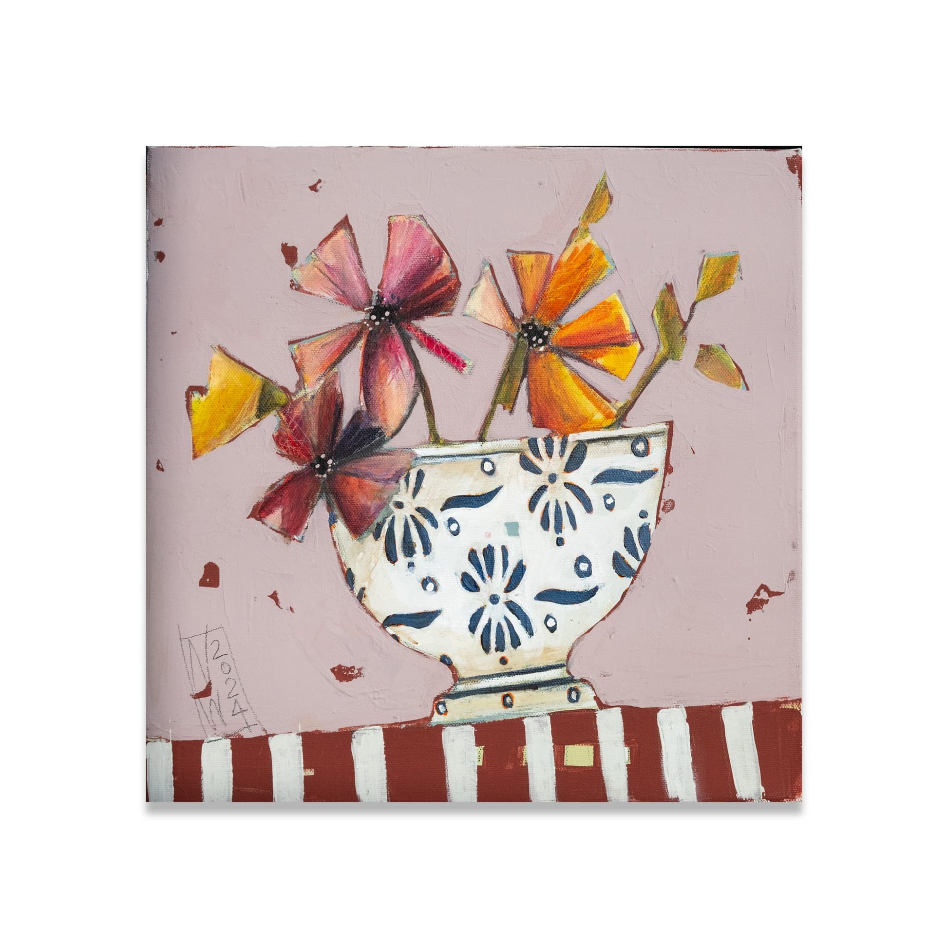 Blumen in weißen Schüsselchen - Leinwanddruck auf Keilrahmen - Atelier am Meer 