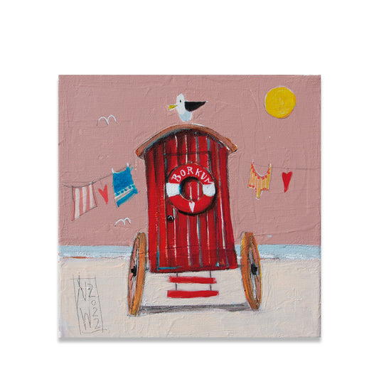 Borkumer Badekarre Leinwand, Druck auf Keilrahmen von Nicole Wenning Atelier am Meer