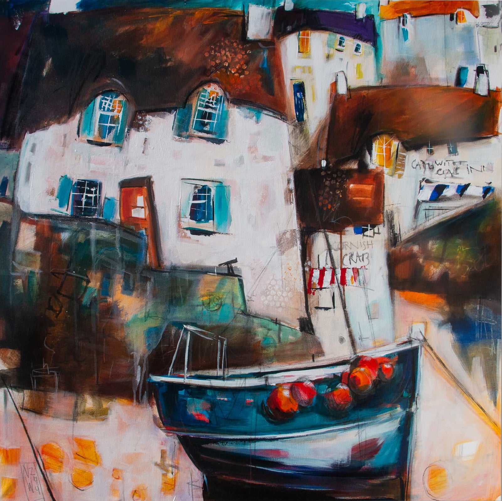 Cornish harbour -Leinwanddruck auf Keilrahmen - 60 x 60 cm - Atelier am Meer 