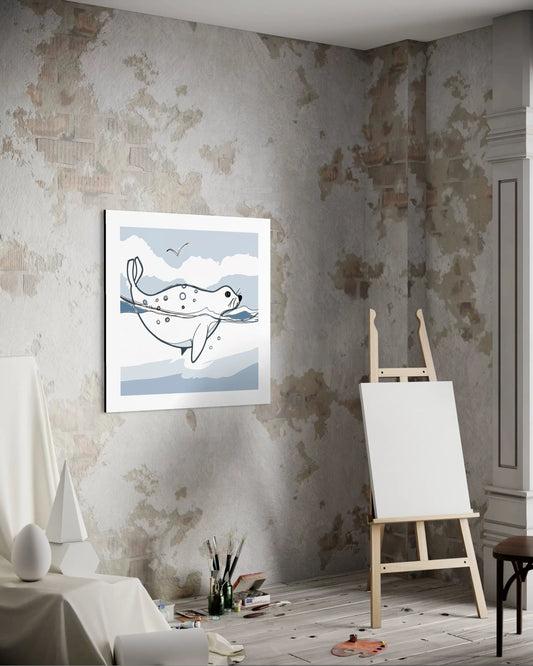 Seehund im Wasser auf Leinwand zum Ausmalen