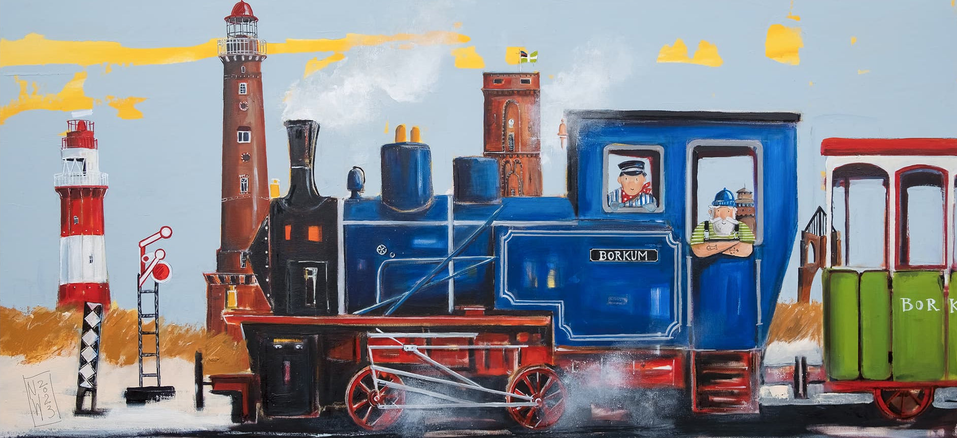 Borkum Dampflok, Leinwanddruck gemalt von Nicole Wenning