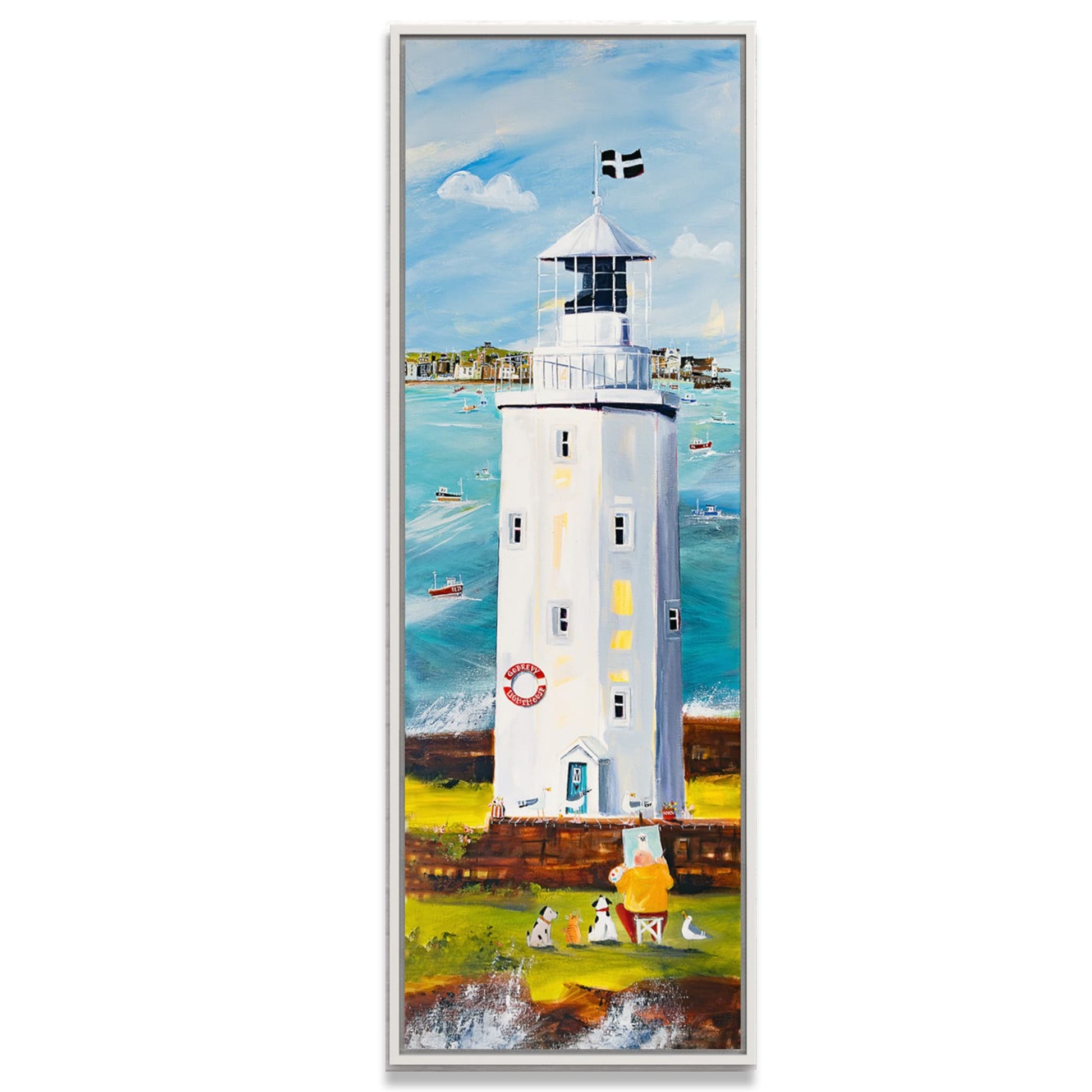 Der Leuchtturm von Godrévy in Cornwall Leinwanddruck auf Keilrahmen gemalt von Nicole Wenning