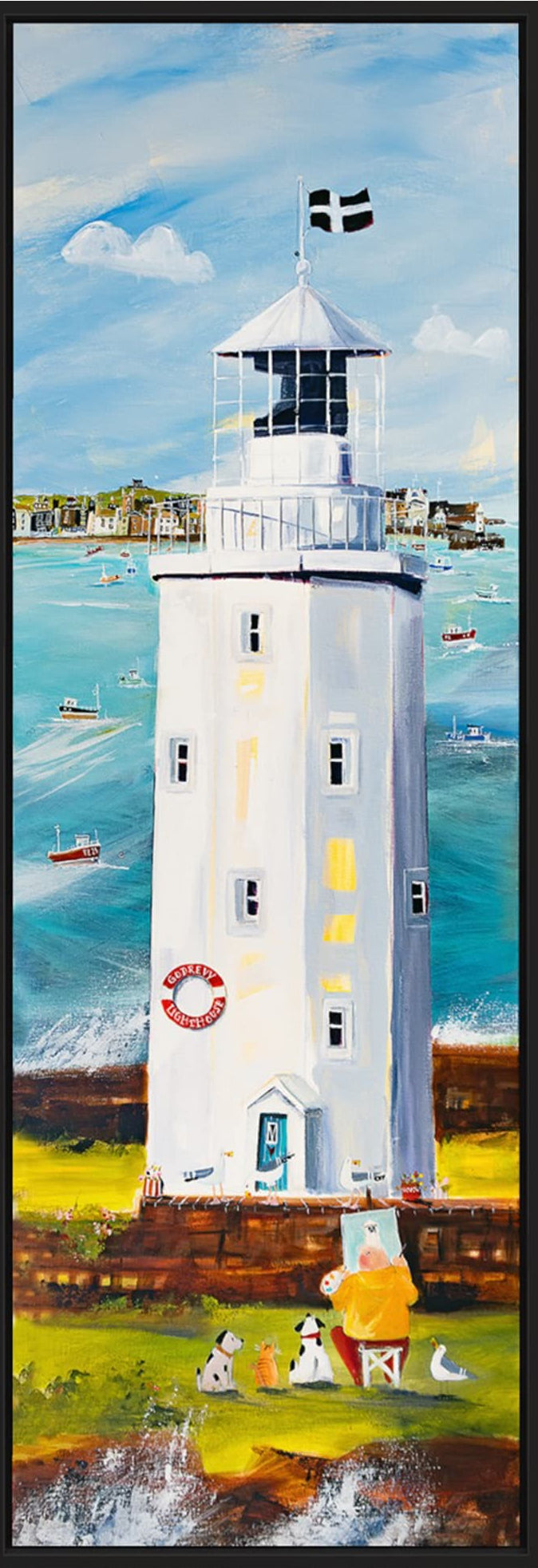 Der Leuchtturm Godrévy in Cornwall Leinwanddruck gemalt von Nicole wenning