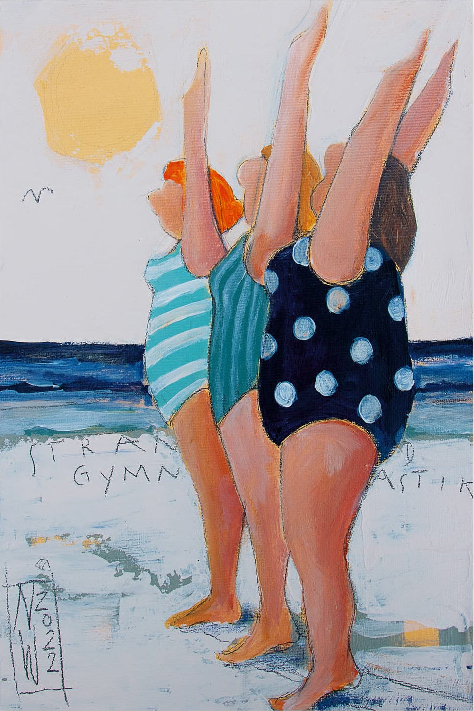 Strandgymnastik Leinwand auf Keilrahmen gemalt von Nicole Wenning Atelier am Meer