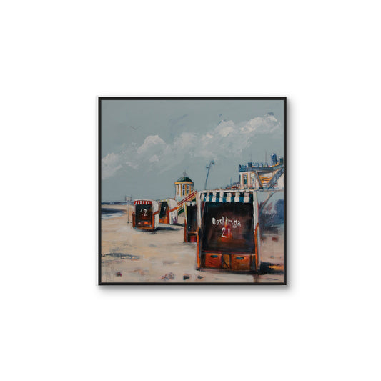 Borkum Promenade im Herbst mit schwarzem Schattenfugen schattenfugenrahmen gemalt von Nicole Wenning