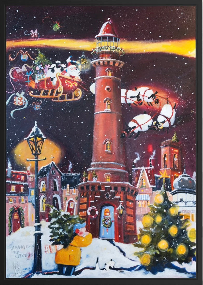 Borkumer neuer Leuchtturm zur Weihnacht Leinwanddruck von Nicole Wenning | Atelier am Meer