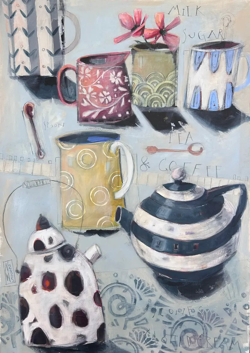 Tea & Coffee – Eine kleine Teegesellschaft | Originalgemälde 80 × 120 cm – Nicole Wenning