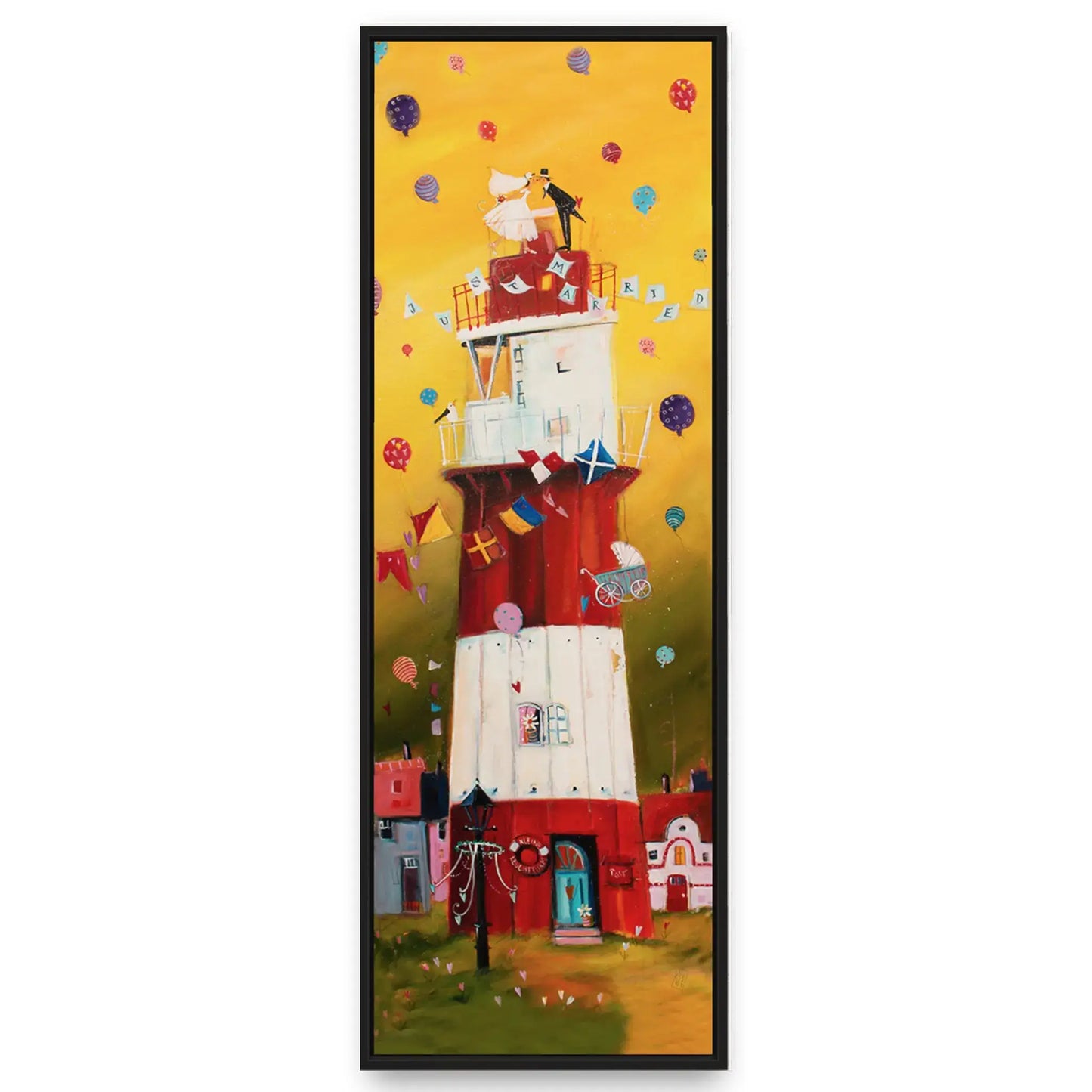 Der kleine elektrische Leuchtturm "Just married" - Leinwanddruck auf Keilrahmen - Atelier am Meer 
