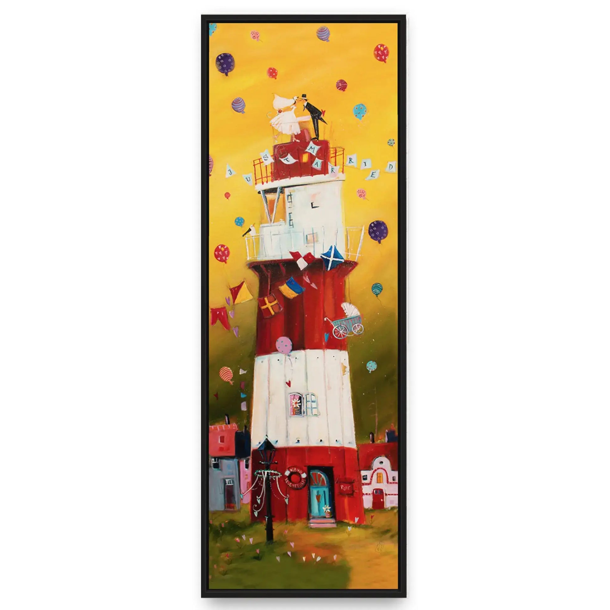 Der kleine elektrische Leuchtturm "Just married" - Leinwanddruck auf Keilrahmen - Atelier am Meer 