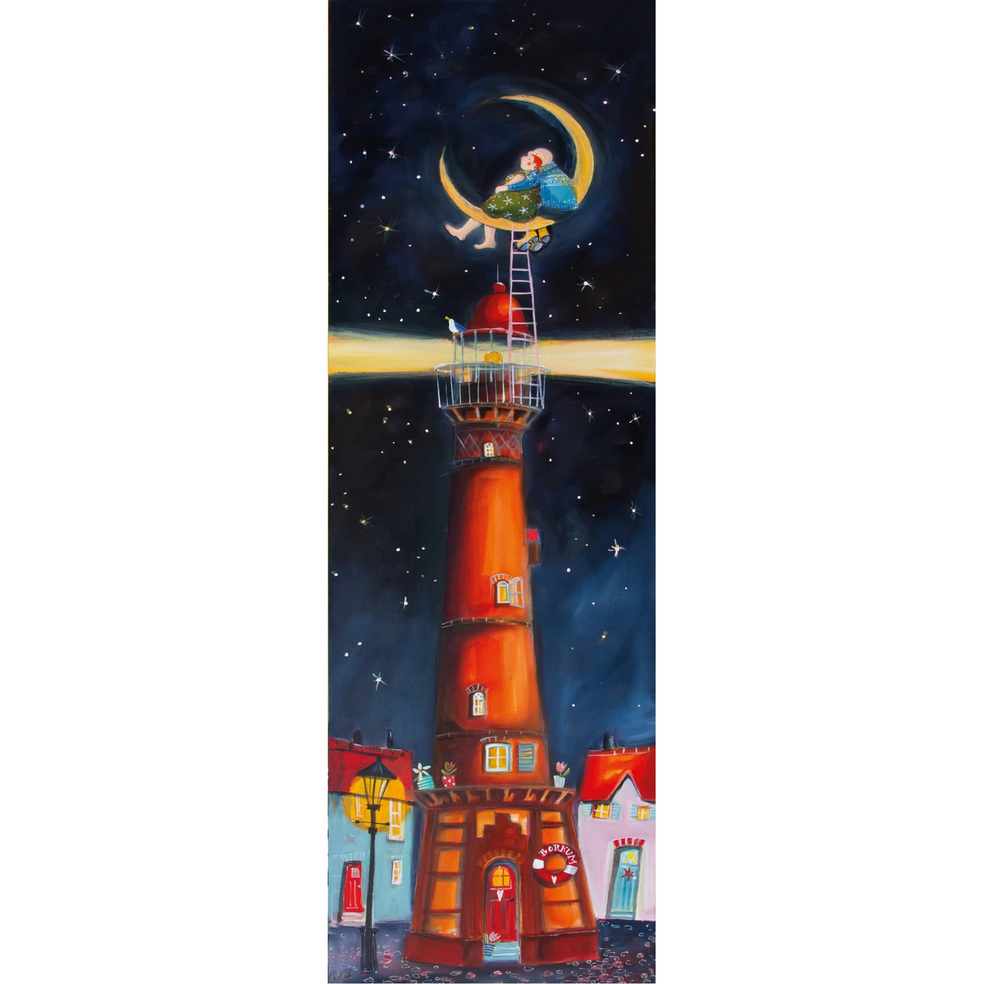 Neue Leuchtturm Borkum in the Moon gemalt von Nicole Wenning