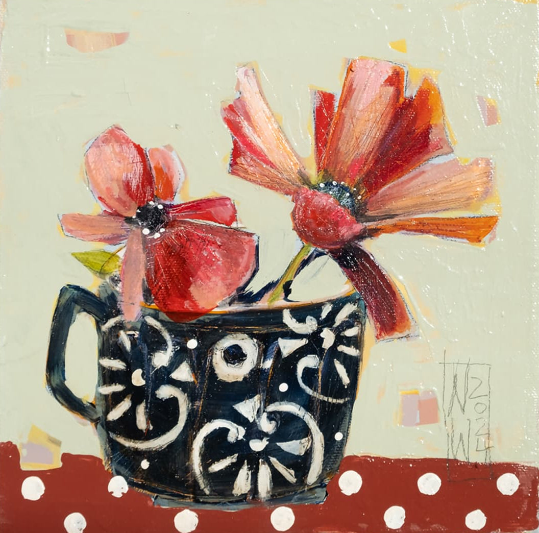 Stillleben, Blumen im Krug gemalt von Nicole Wenning Atelier am Meer, Borkum Leinwanddruck auf Keilrahmen