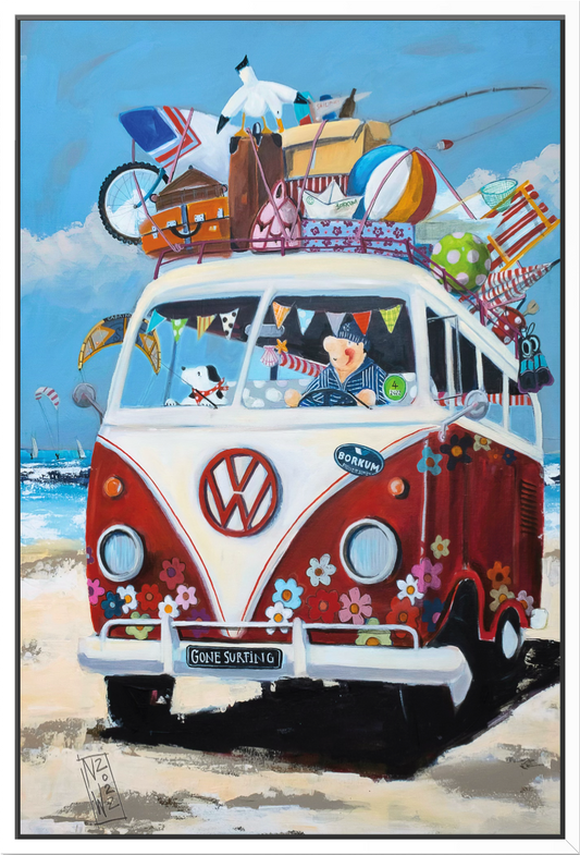 "Sommerbulli"- Leinwanddruck auf Keilrahmen - Handveredelt– fast wie ein Original ab 690€