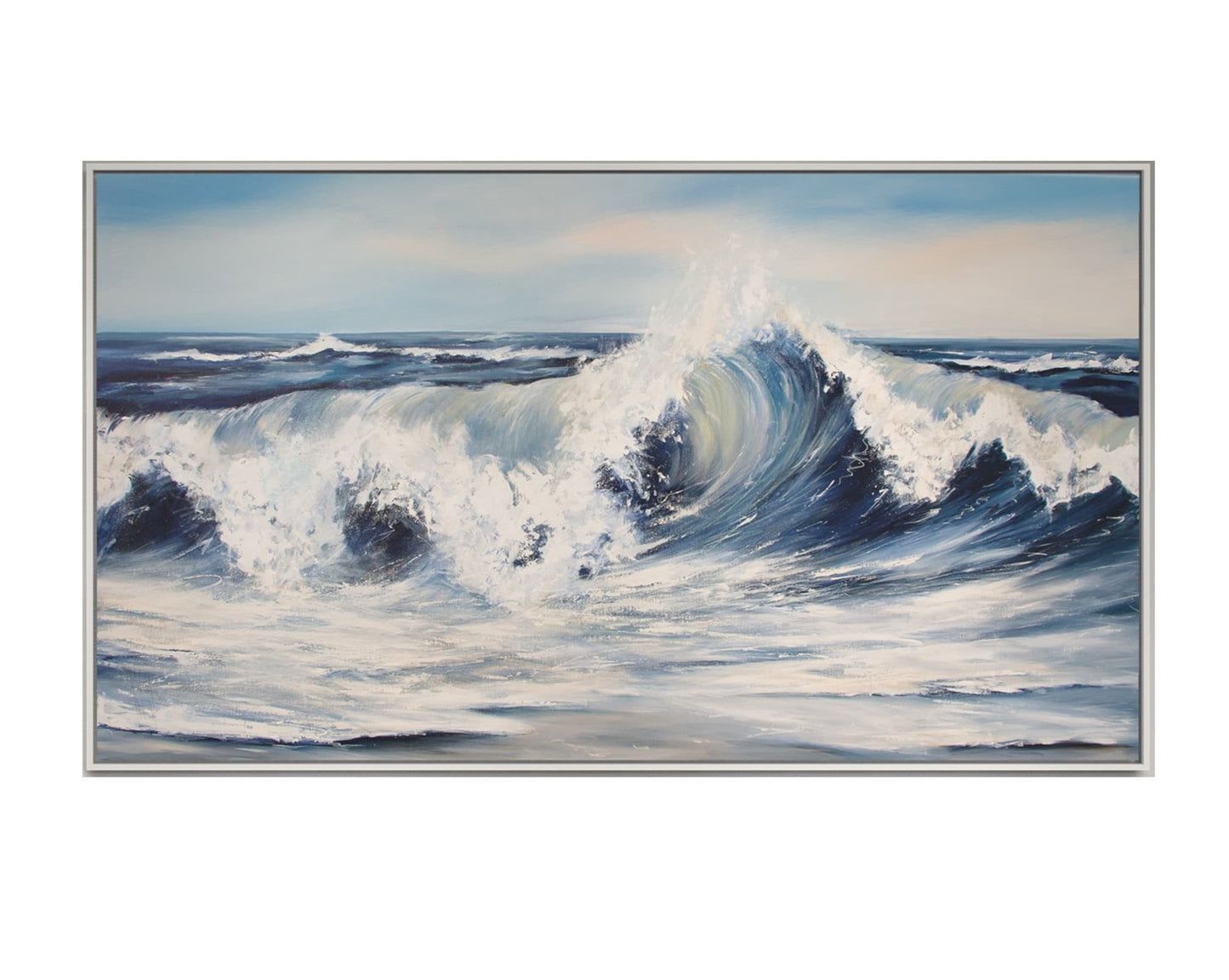 Welle im Schattenfugenrahmen 1,60 m mal 90 cm gemalt von Nicole Wenning
